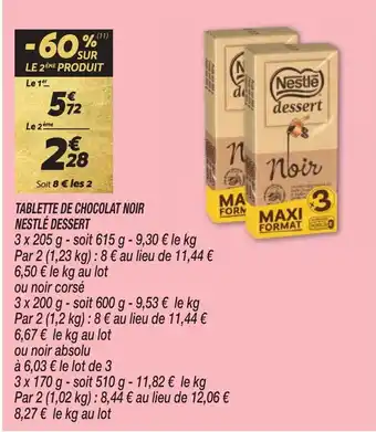 Netto TABLETTE DE CHOCOLAT NOIR NESTLÉ DESSERT offre