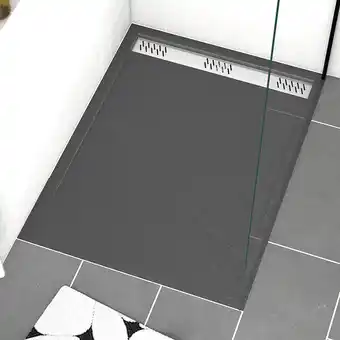 Bricorama Receveur en acrylique gris effet pierre 90x120x4 cm - grille linéaire chrome - meteora offre