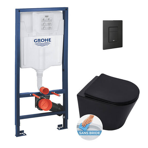 Bricomarché Grohe pack wc bâti-support rapid sl + wc infinitio sans bride noir mat + abattant softclose + plaque noire mat offre