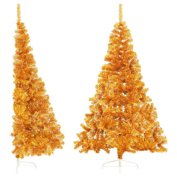 Bricomarché Vidaxl demi sapin de noël artificiel avec support doré 210 cm pvc offre