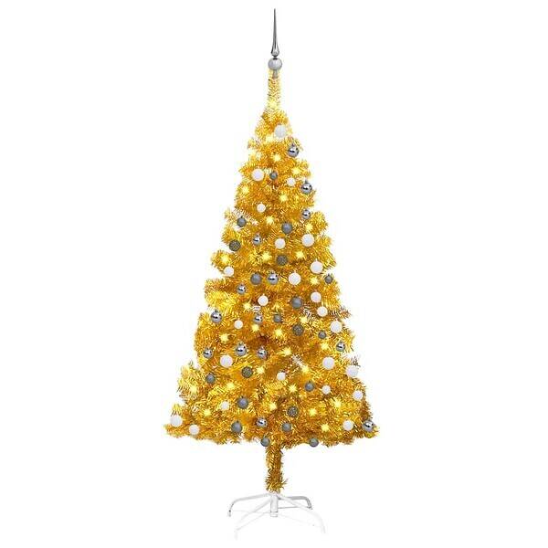 Bricomarché Vidaxl arbre de noël artificiel pré-éclairé et boules doré 120 cm pet offre