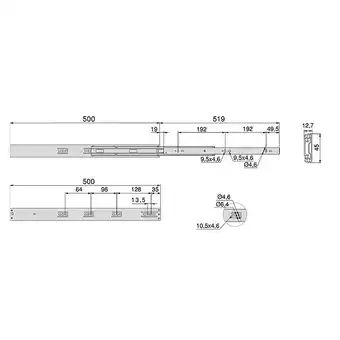 Bricorama Lot de 5 paires de coulisses pour tiroirs - à billes - 45 x 500 mm - fermeture amortie - zingué offre