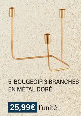 Monoprix Bougeoir 3 branches en métal doré offre