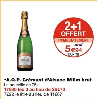 Monoprix Willm ◆a.o.p. crémant d’alsace brut offre