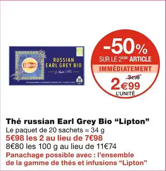 Monoprix Lipton thé russian earl grey bio offre