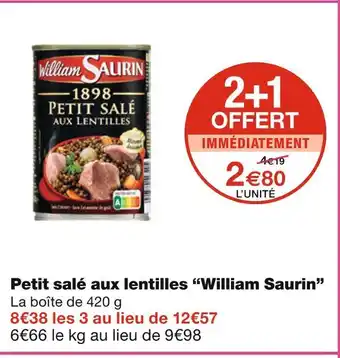 Monoprix William saurin petit salé aux lentilles offre