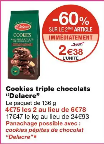 Monoprix Delacre cookies triple chocolats offre