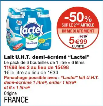 Monoprix Lactel lait u.h.t. demi-écrémé offre
