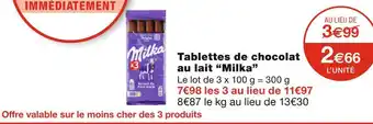 Monoprix Milka tablettes de chocolat au lait offre