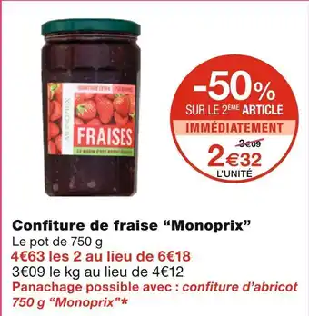 Monoprix Monoprix confiture de fraise offre