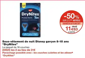 Monoprix Drynites sous-vêtement de nuit disney garçon 8-15 ans offre