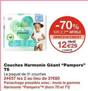 Monoprix Pampers couches harmonie géant t5 offre
