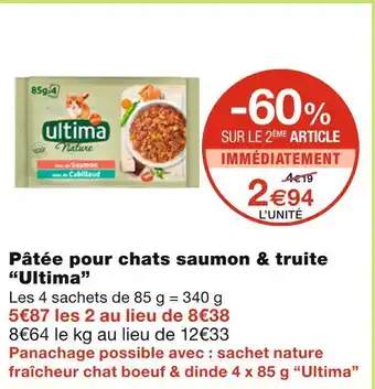 Monoprix Ultima pâtée pour chats saumon & truite offre