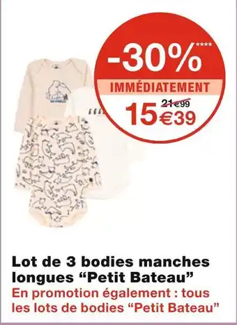 Petit bateau lot de 3 bodies manches longues