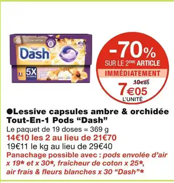 Monoprix Dash lessive capsules ambre & orchidée tout-en-1 pods offre