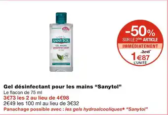 Monoprix Sanytol gel désinfectant pour les mains offre
