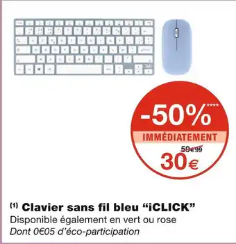 Monoprix Iclick clavier sans fil bleu offre