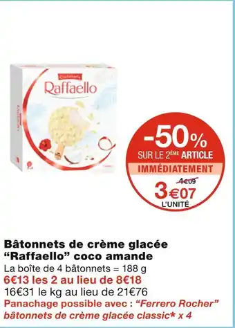 Monoprix Raffaello bâtonnets de crème glacée coco amande offre