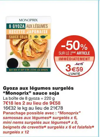 Monoprix Monoprix gyoza aux légumes surgelés sauce soja offre