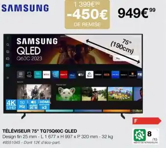 Costco TÉLÉVISEUR 75" TQ75Q60C QLED offre