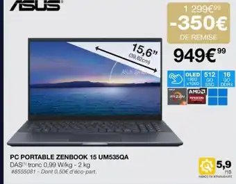 Costco PC PORTABLE ZENBOOK 15 UM535QA offre