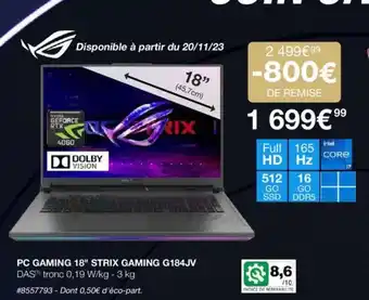 Costco PC GAMING 18" STRIX GAMING G184JV offre