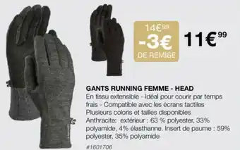 Costco GANTS RUNNING FEMME - HEAD offre