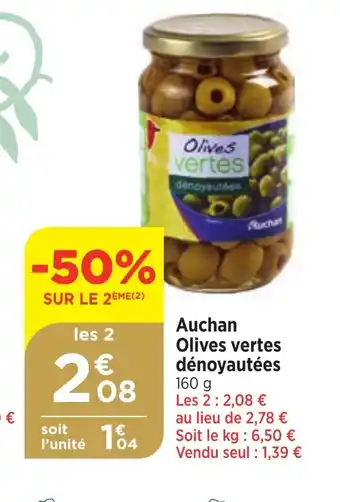 Bi1 Auchan Olives vertes dénoyautées 160 g offre
