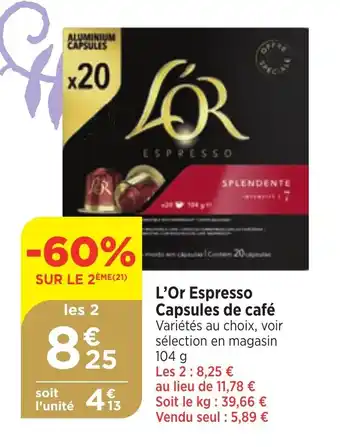 Bi1 L'Or Espresso Capsules de café offre