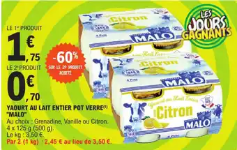 YAOURT AU LAIT ENTIER POT VERRE(¹) "MALO"