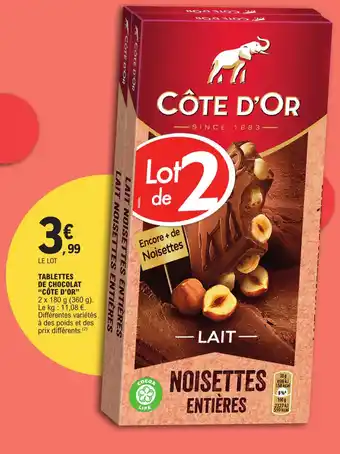 E.Leclerc TABLETTES DE CHOCOLAT "CÔTE D'OR" offre