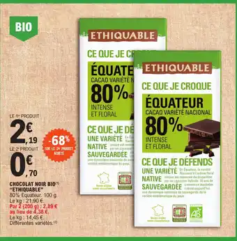 E.Leclerc CHOCOLAT NOIR BIO(¹) "ETHIQUABLE" offre