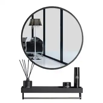 Bricomarché Numito - miroir rond style scandinave couloir/salle de bain - 70x70x3.5 cm - miroir mural - noir offre