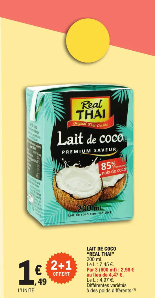 Promo LAIT DE COCO "REAL THAI" 200 ml. chez E.Leclerc