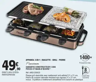 E.Leclerc APPAREIL 3 EN 1: RACLETTE - GRILL - PIERRE offre