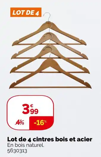 Weldom Lot de 4 cintres bois et acier offre