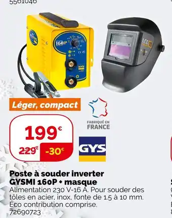 Weldom Gys poste à souder inverter gysmi 160p + masque offre