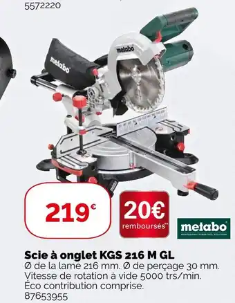 Weldom Metabo scie à onglet kgs 216 m gl offre