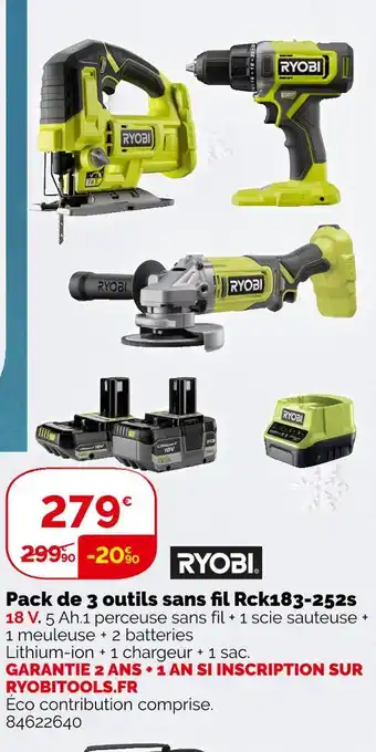 Weldom Ryobi pack de 3 outils sans fil rck183-252s offre