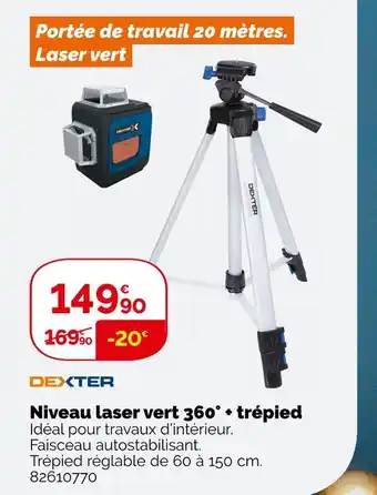 Dexter niveau laser vert 360° + trépied