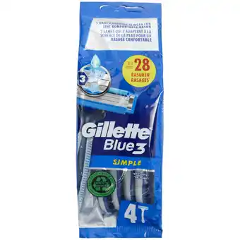 Action Gillette rasoirs jetables gillette blue3 simple offre