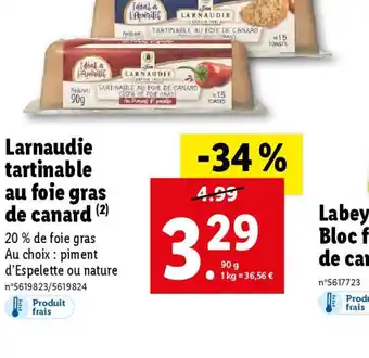 Lidl Larnaudie tartinable au foie gras de canard offre