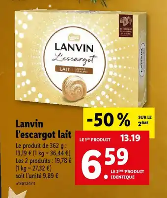 Lidl Lanvin l'escargot lait offre