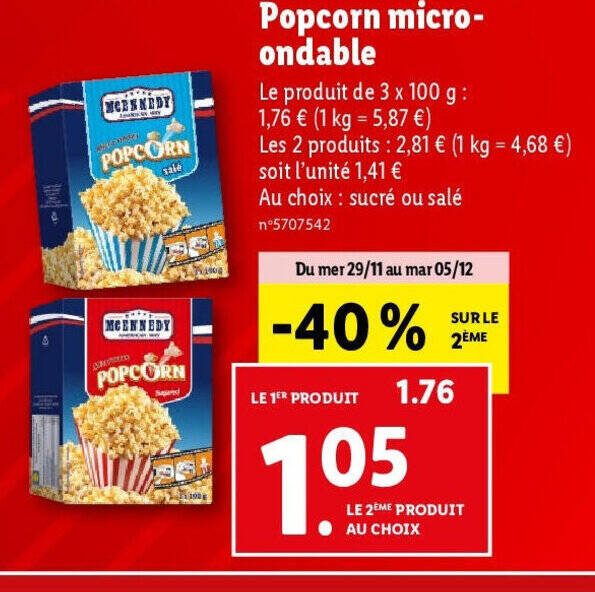 Promo Popcorn microondable chez Lidl