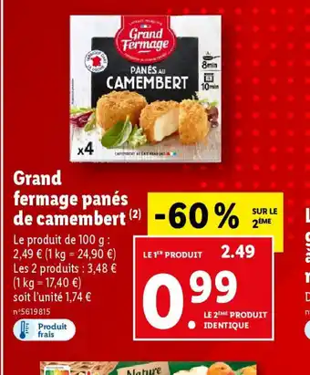 Lidl Grand fermage panés de camembert offre