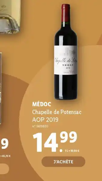 Lidl MÉDOC Chapelle de Potensac AOP 2019 offre