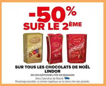 SUR TOUS LES CHOCOLATS DE NOËL LINDOR