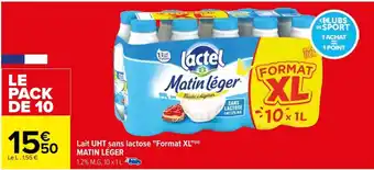 Carrefour Lait UHT sans lactose "Format XL"(⁰) MATIN LÉGER offre