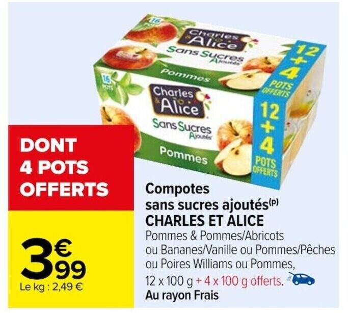 Promo Compotes sans sucres ajoutés(P) CHARLES ET ÁLICE chez Carrefour