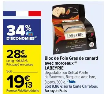 Carrefour Bloc de Foie Gras de canard avec morceaux(n) LABEYRIE offre